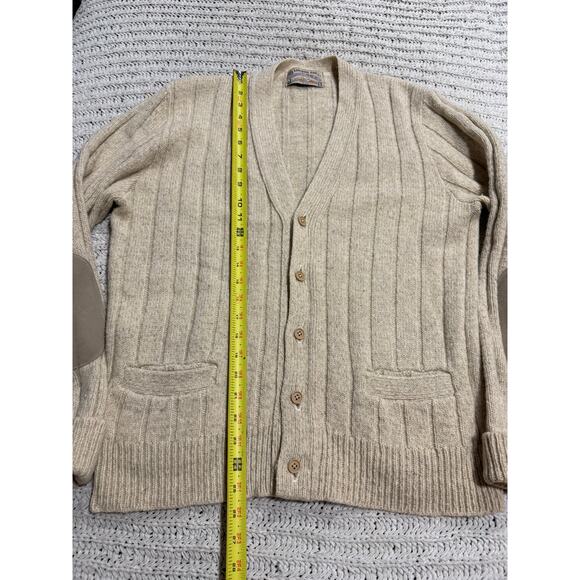 VTG London Fog Outdoors Unlimited Cardigan Sweater Grandpa Wool Mens Large Beige - Picture 3 of 8